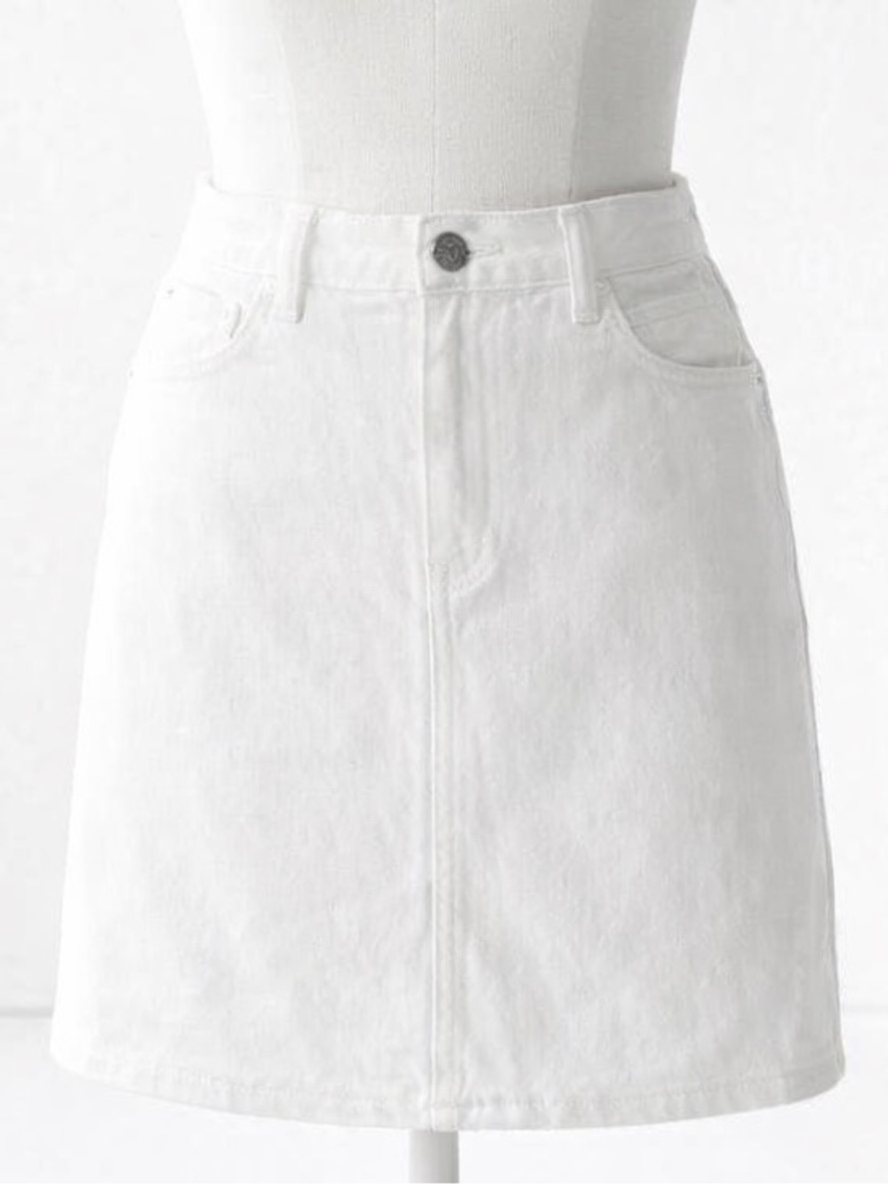 Y2K Esprit White Denim Classic MiniSkirt 90s/00s Stretch Cotton Front Slit 9/10